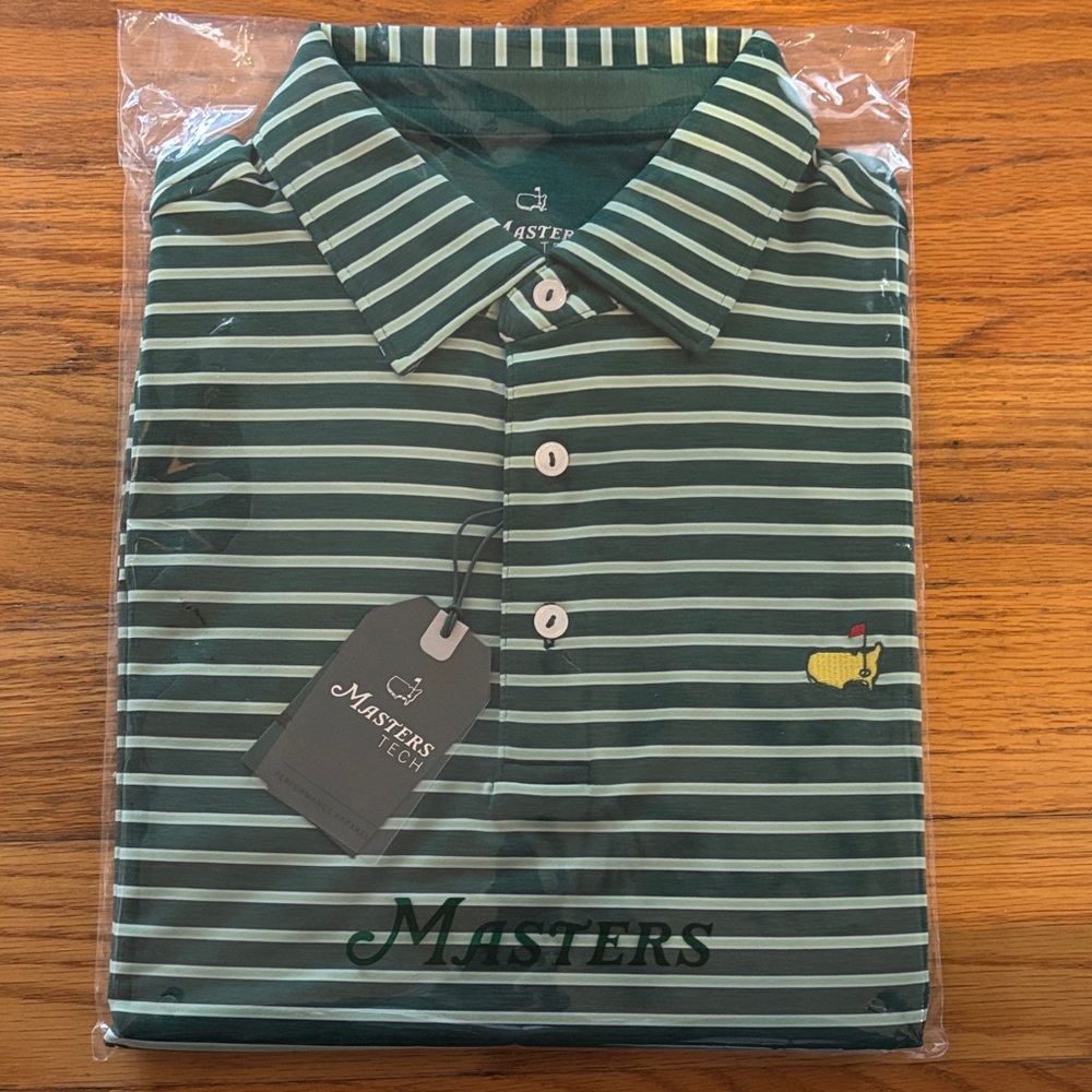 Masters Green and White Striped Performance Polo